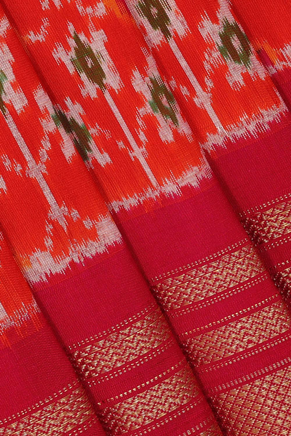 Image of Ikat Silk Orange Saree